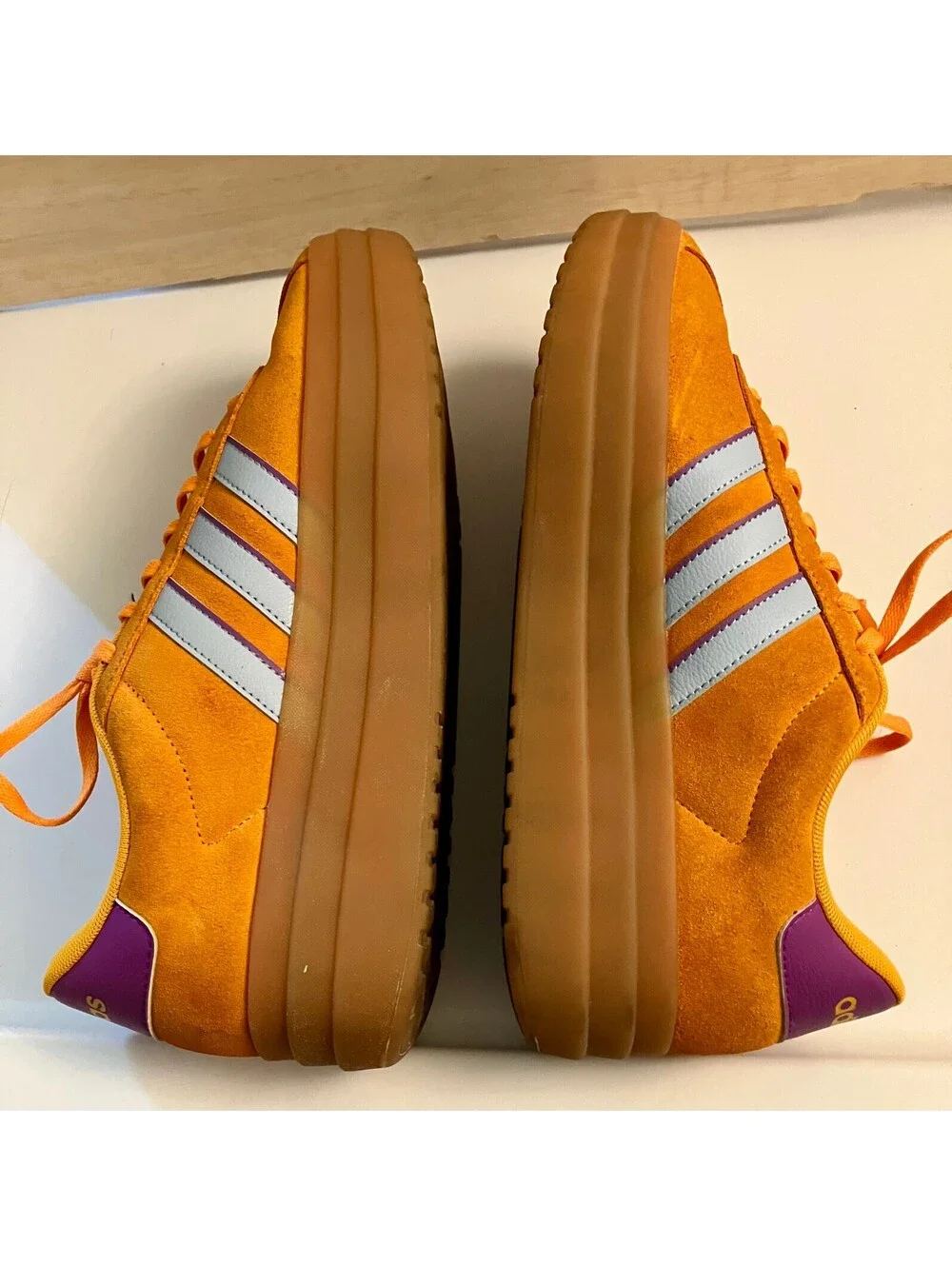 Adidas VL Court Bold Orange Suede Platform Sneakers Gum Sole 3 Stripe Womens 10